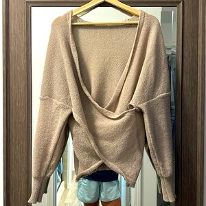 Taupe woven cross front cropped sweater